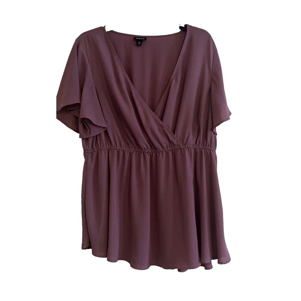 Torrid Blouse Womens Plus 2 (18/20-2X) Top Purple Wine Peplum Romantic Dressy